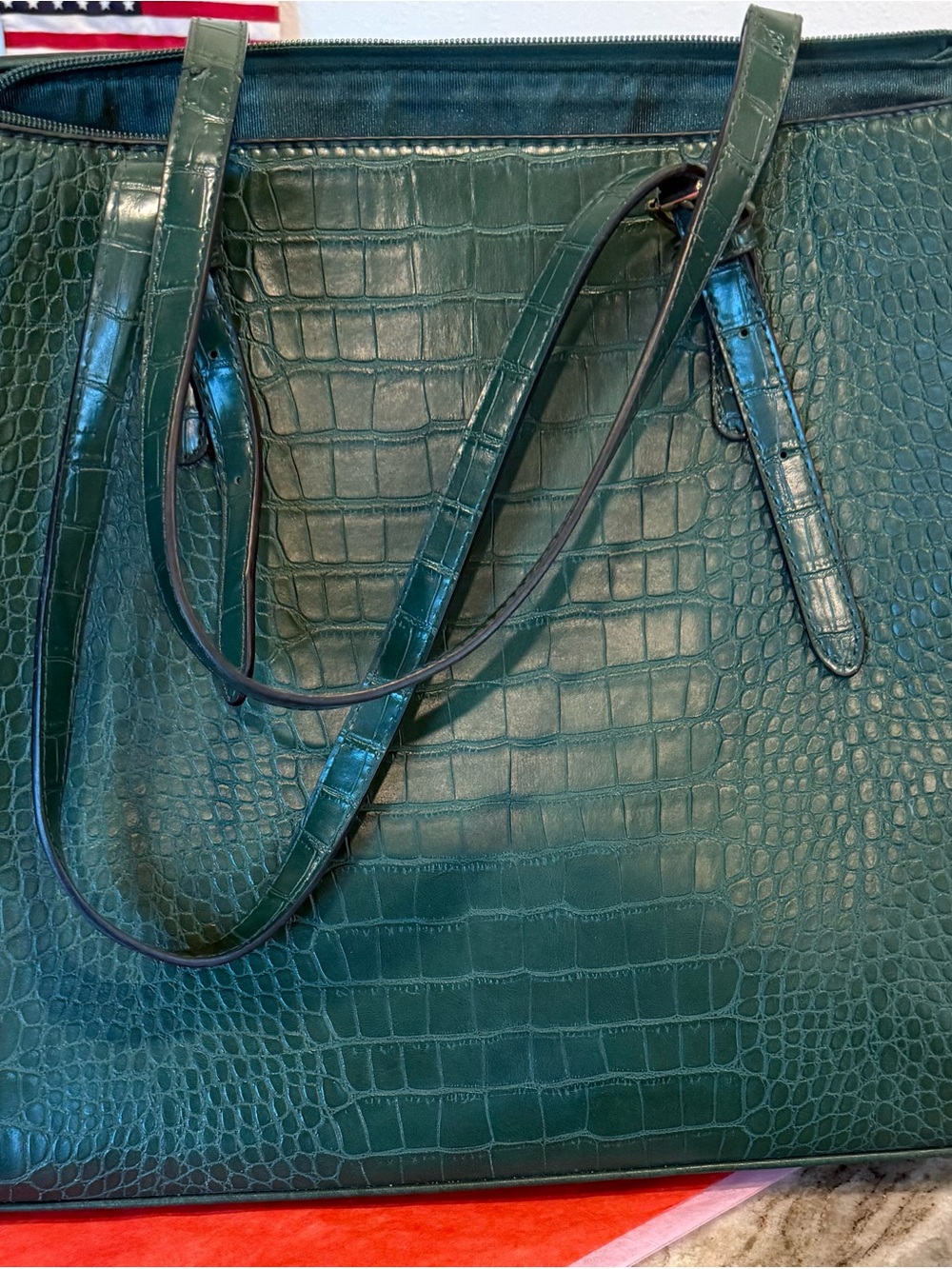 Croc-Embossed Dark Green Tote Bag - Women